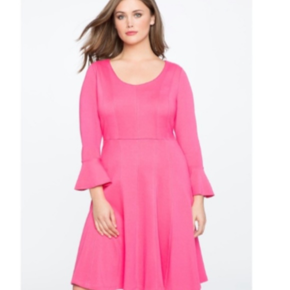 Eloquii Dresses & Skirts - NWT Eloquii Pink Fit & Flare Bell Sleeve Dress